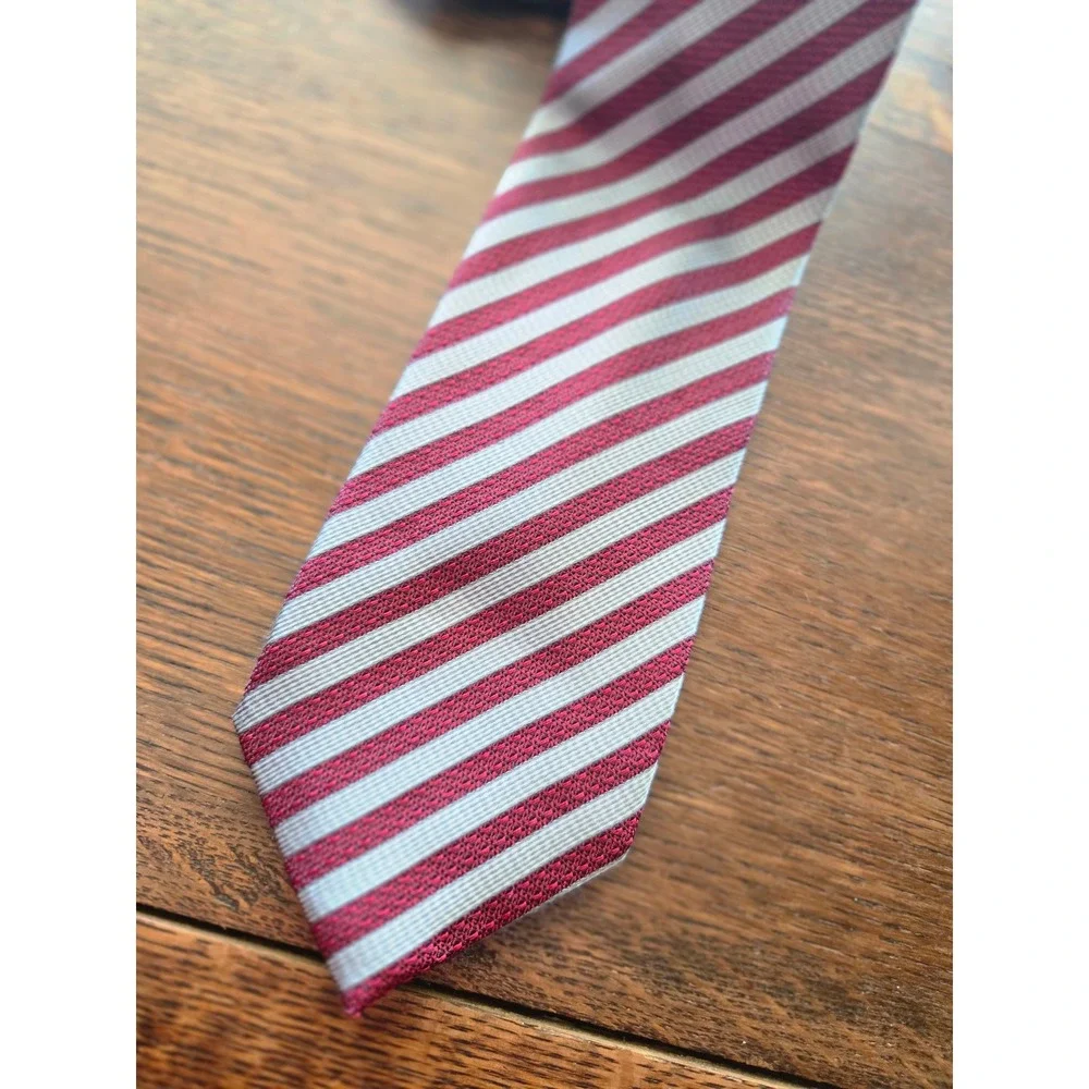 Tasso Elba Mens Silk Burgundy Gray Stripe Classic Necktie 3 x 72 - Picture 2 of 4